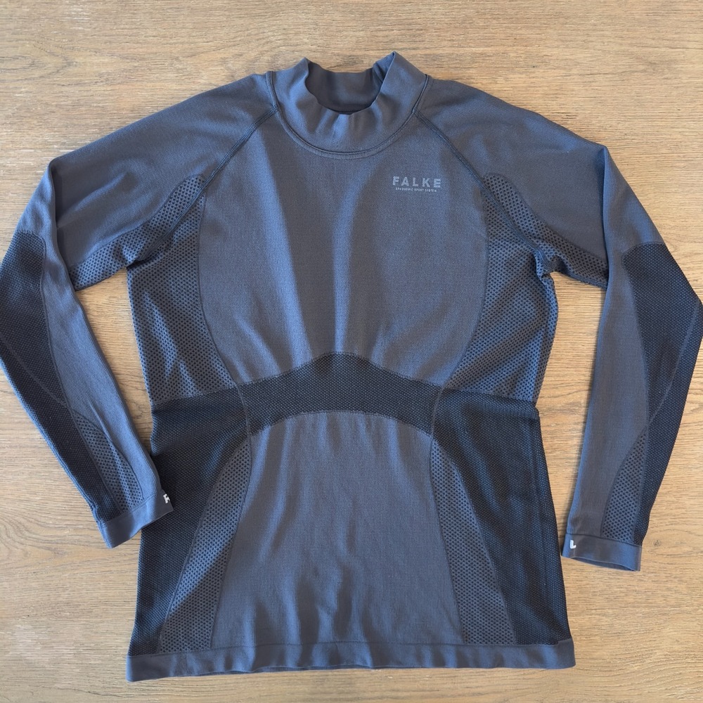 FALKE Performance Warm Base Layer‎ Top-Dark Grey & Black-Size Large